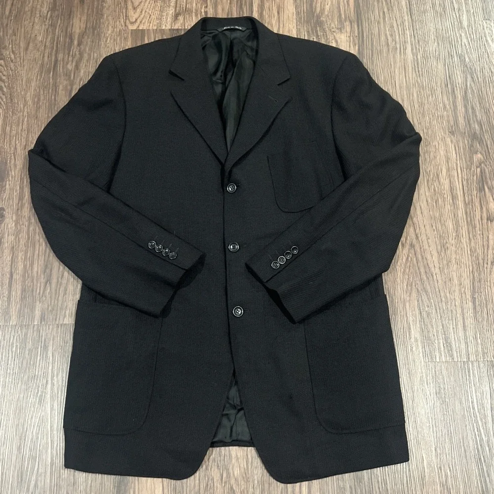 Canali Proposta Sport Coat Blazer Jacket 56L EU Waffle Knit Pure Wool In Black